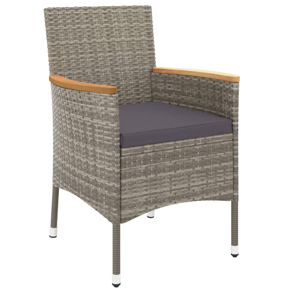 7 Piece Garden Dining Set with Cushions Grey Poly Rattan - 150×90×75cm