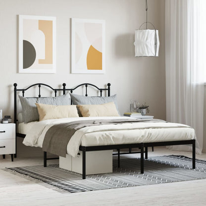 Metal Bed Frame with Headboard Black Queen