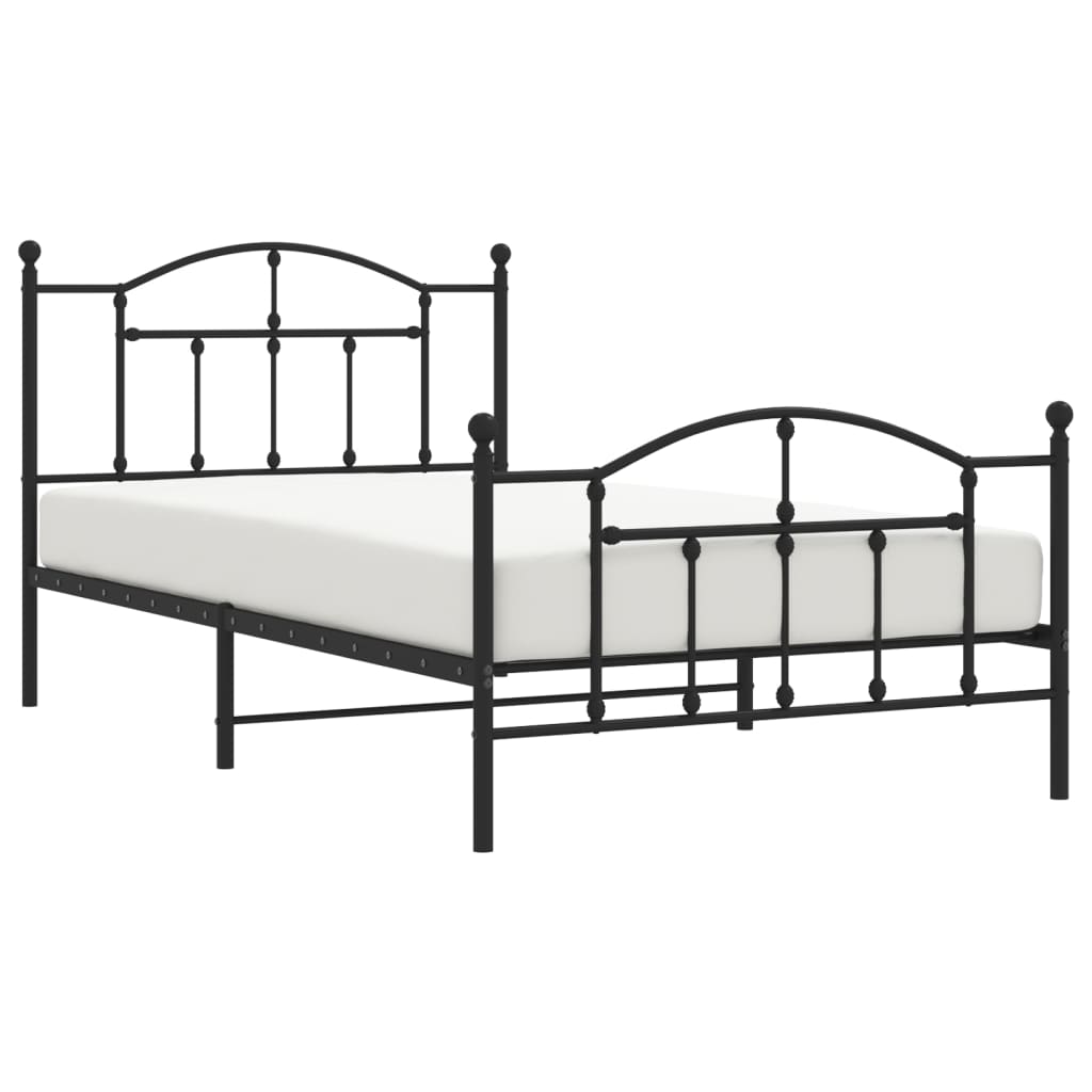 Metal Bed Frame with Headboard and Footboard Black King Single