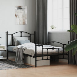 Metal Bed Frame with Headboard and Footboard Black King Single