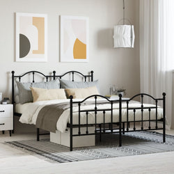 Metal Bed Frame with Headboard and Footboard Black Queen