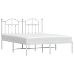 Metal Bed Frame with Headboard White Queen