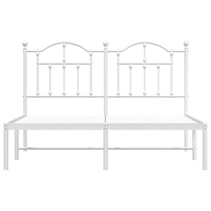 Metal Bed Frame with Headboard White Queen