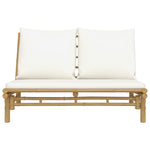 Bamboo Garden Bench with Creamy White Cushions