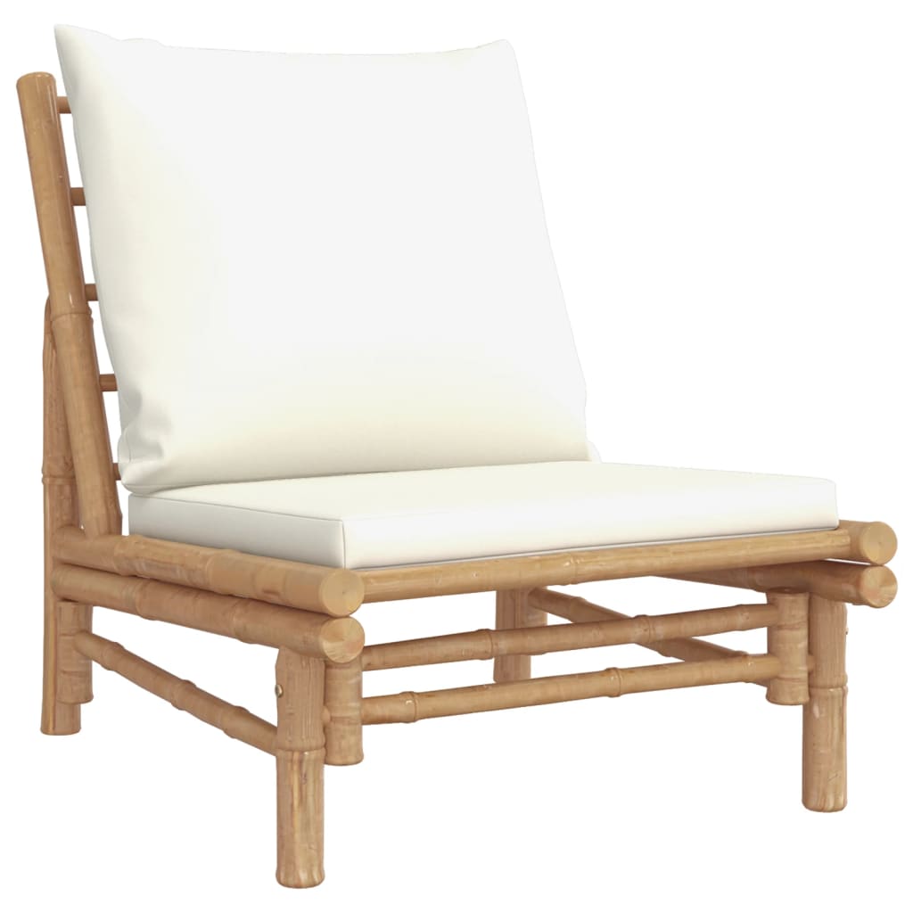 Bamboo Pair Garden Chairs with Cream White Cushions