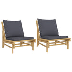 Bamboo Garden Chairs Pair with Dark Grey Cushions