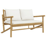 Bamboo Garden Bench with Cream White Cushions