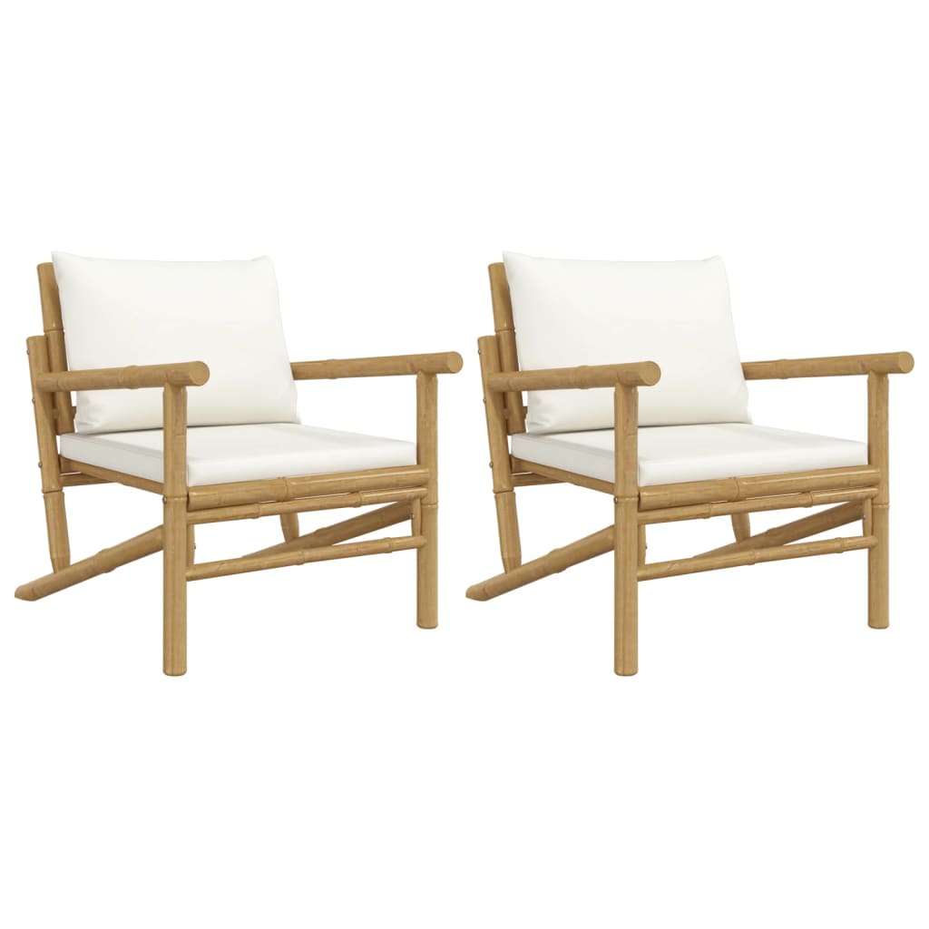 Bamboo Garden Chairs (Set of 2) with Cream White Cushions