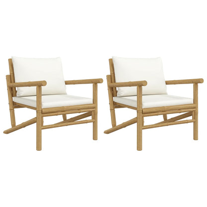 Bamboo Garden Chairs (Set of 2) with Cream White Cushions