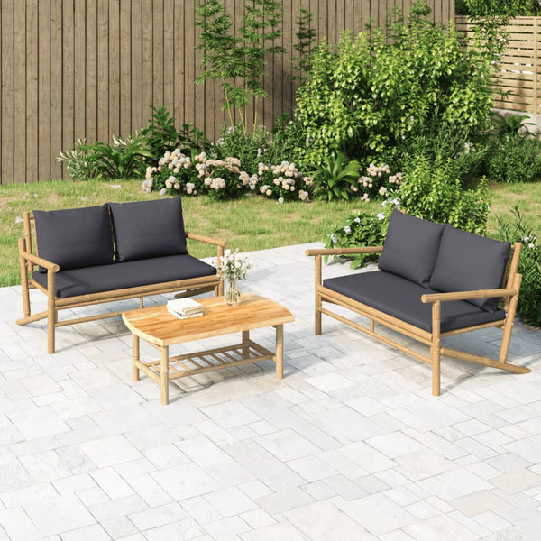  Bamboo 2-Piece Garden Lounge with Dark Grey Cushions