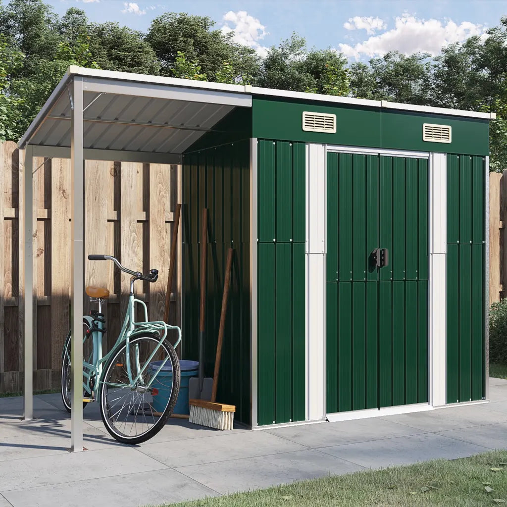 Garden Shed with Extended Roof Light Brown Steel