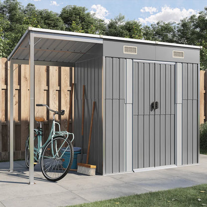 Garden Shed with Extended Roof Light Brown Steel