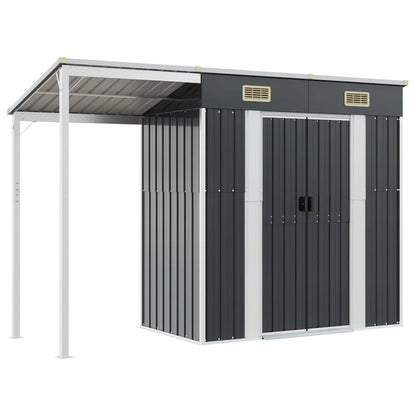 Garden Shed with Extended Roof Light Brown Steel