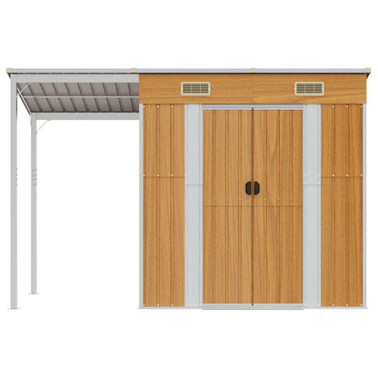 Garden Shed with Extended Roof Light Brown Steel
