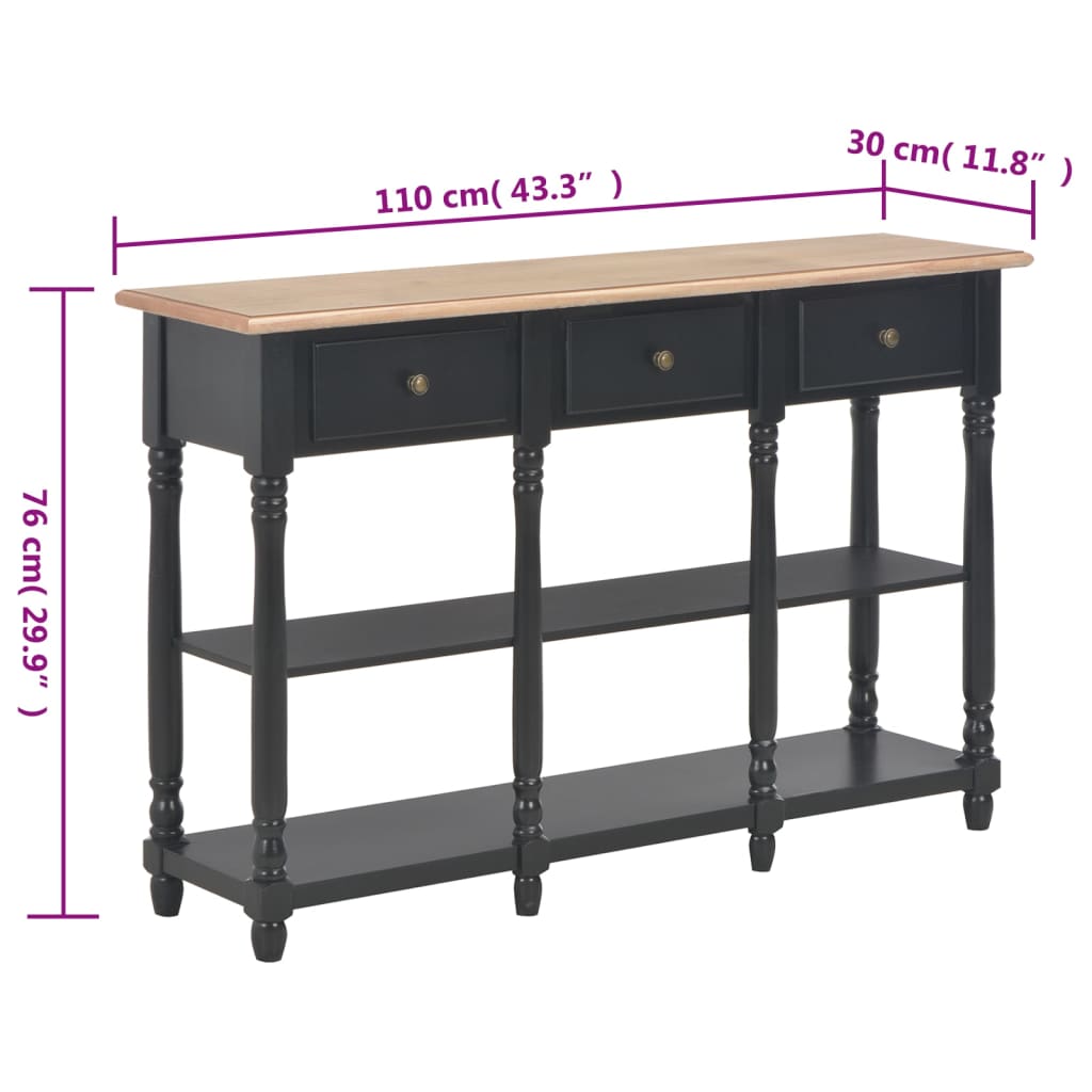 Console Table 3 Drawer 2 Shelf Engineered Wood Hallway Storage Unit Black