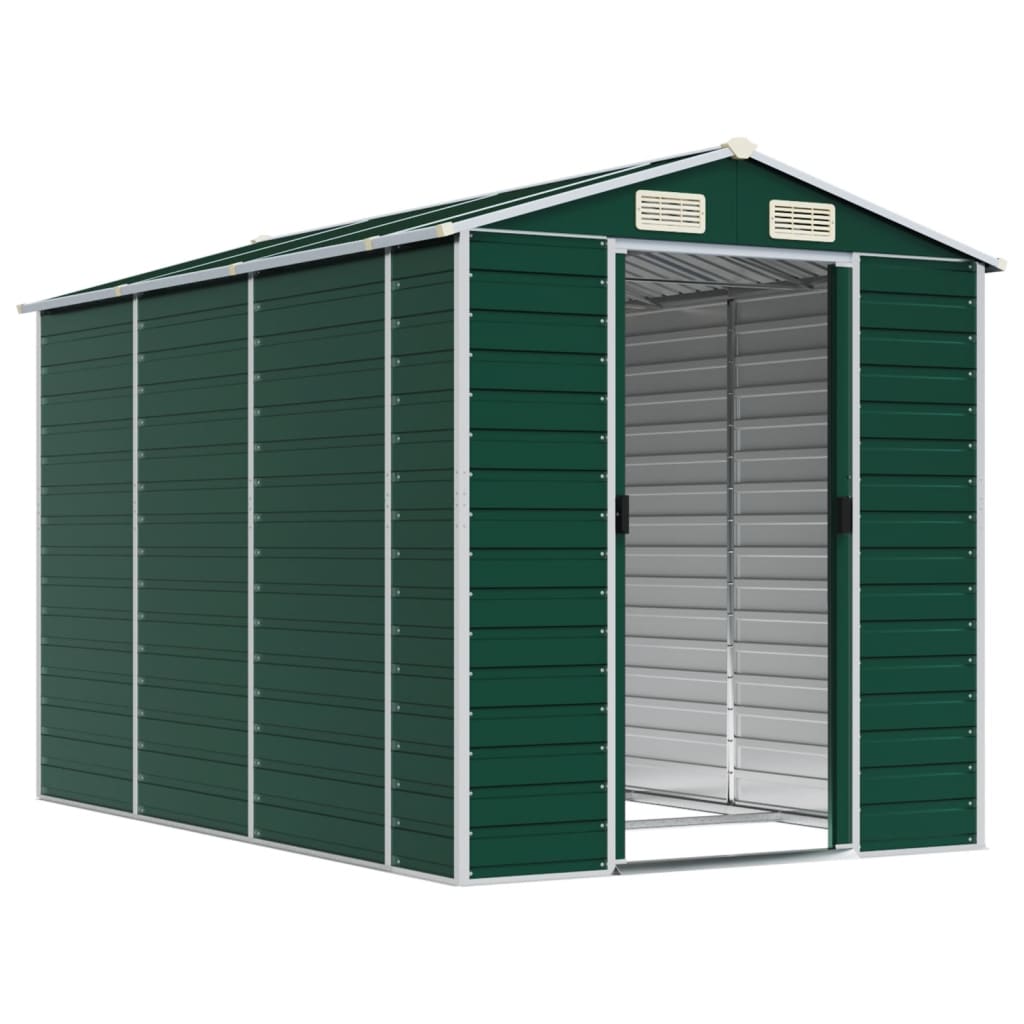 Sleek Tranquility Haven: Light Grey Galvanised Steel Garden Shed