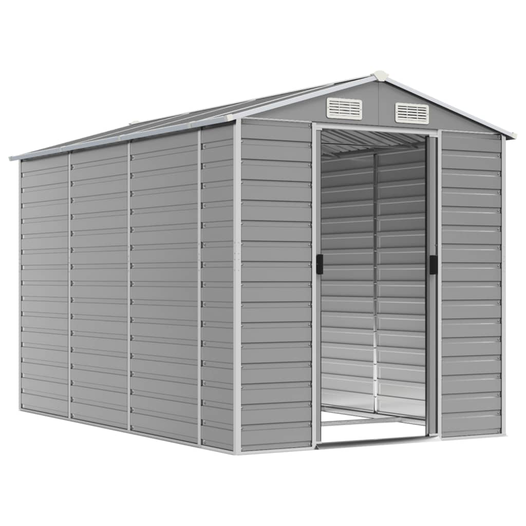 Sleek Tranquility Haven: Light Grey Galvanised Steel Garden Shed