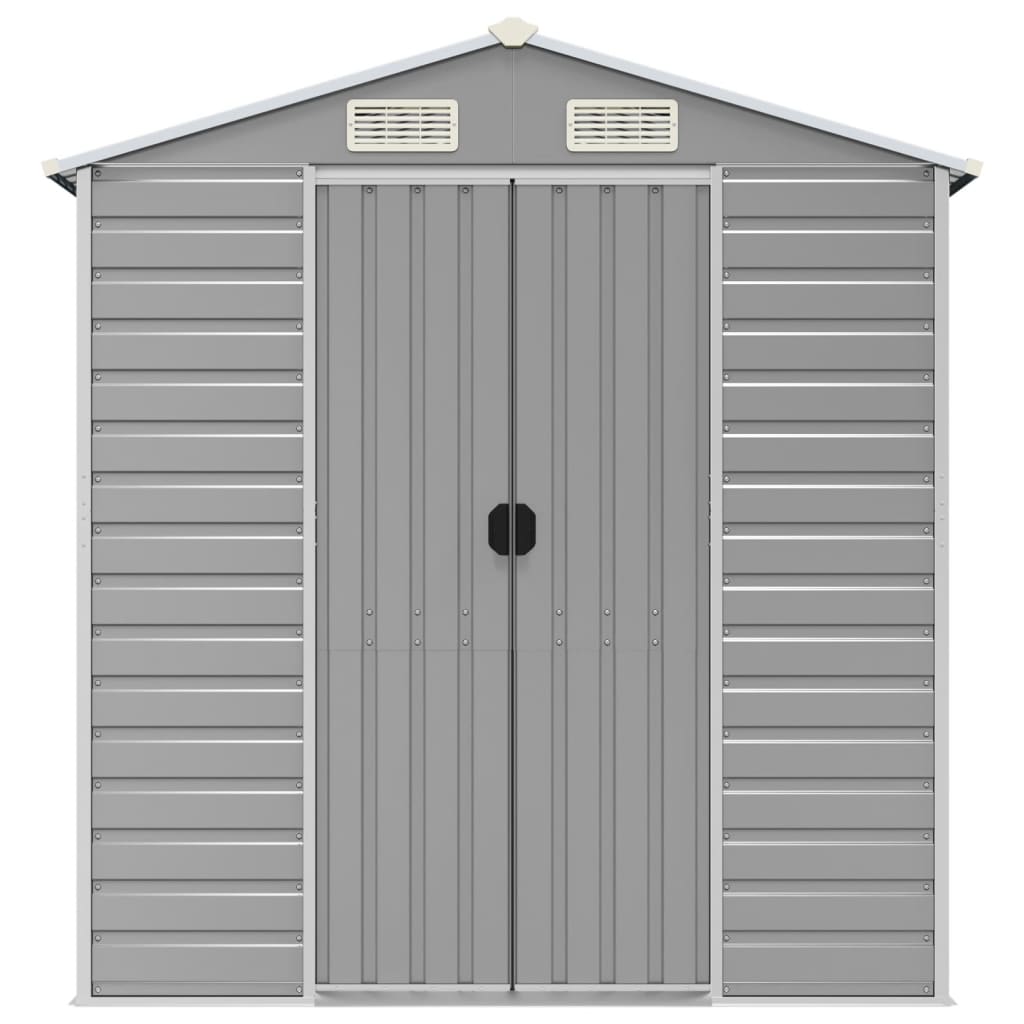 Sleek Tranquility Haven: Light Grey Galvanised Steel Garden Shed