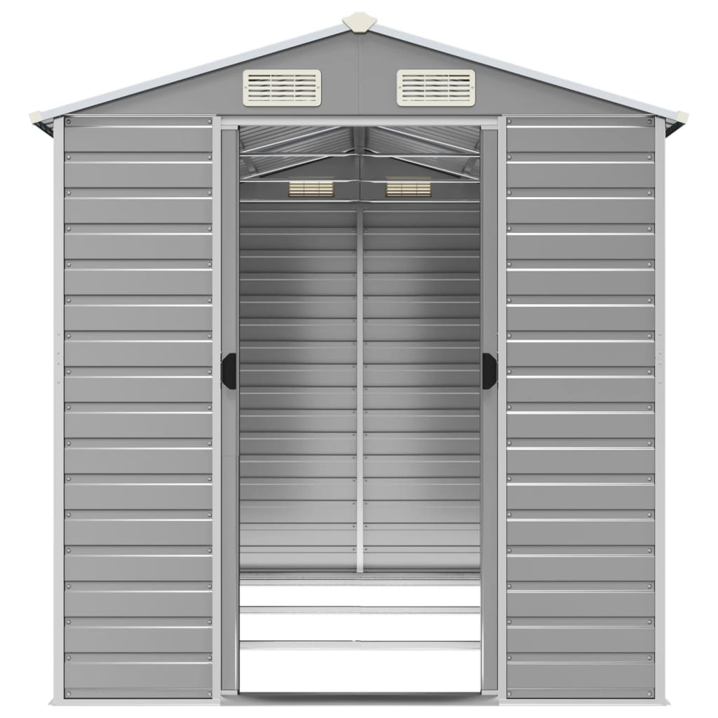 Sleek Tranquility Haven: Light Grey Galvanised Steel Garden Shed