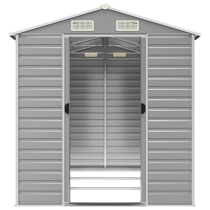 Sleek Tranquility Haven: Light Grey Galvanised Steel Garden Shed