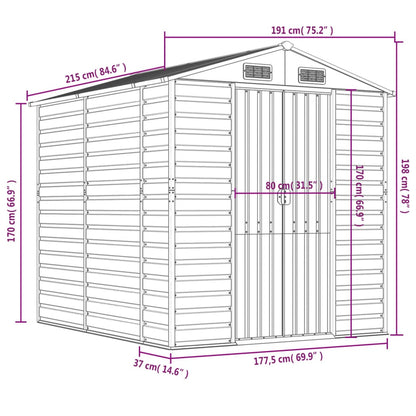 Galvanised Steel Garden Shed Light Brown 191x215cm | HomeAndLiving