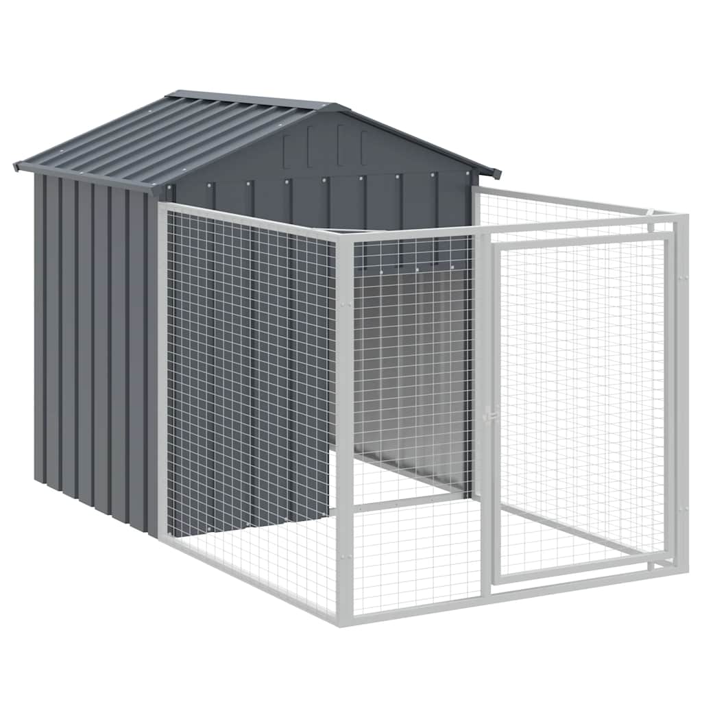 Dog Kennel with Run Galvanised Steel Anthracite | HomeAndLiving