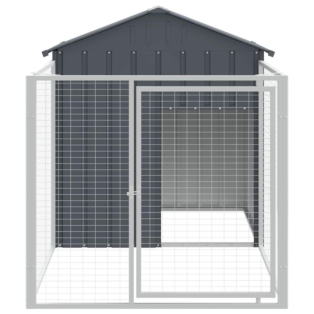 Dog Kennel with Run Galvanised Steel Anthracite | HomeAndLiving