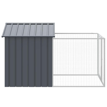 Dog Kennel with Run Galvanised Steel Anthracite | HomeAndLiving