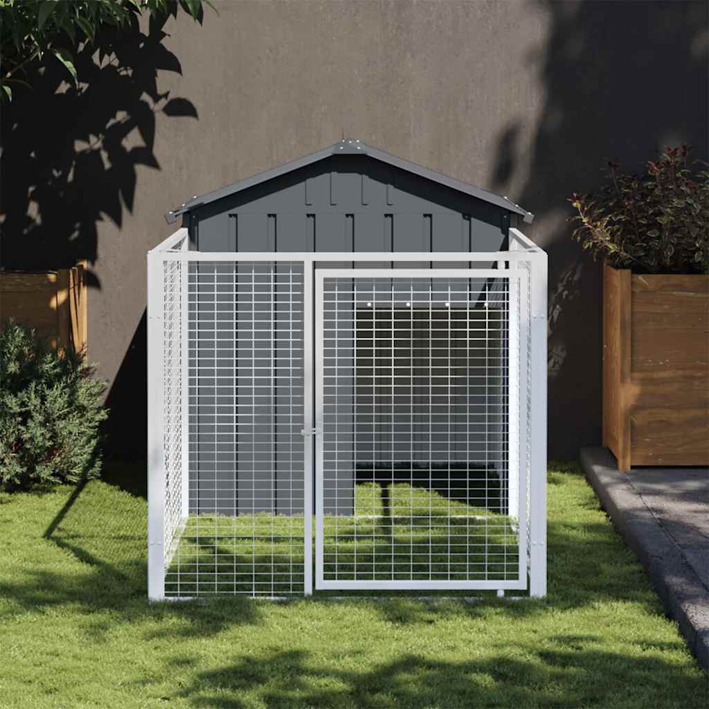 Dog Kennel with Run Galvanised Steel Anthracite | HomeAndLiving