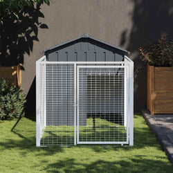 Dog Kennel with Run Galvanised Steel Anthracite | HomeAndLiving
