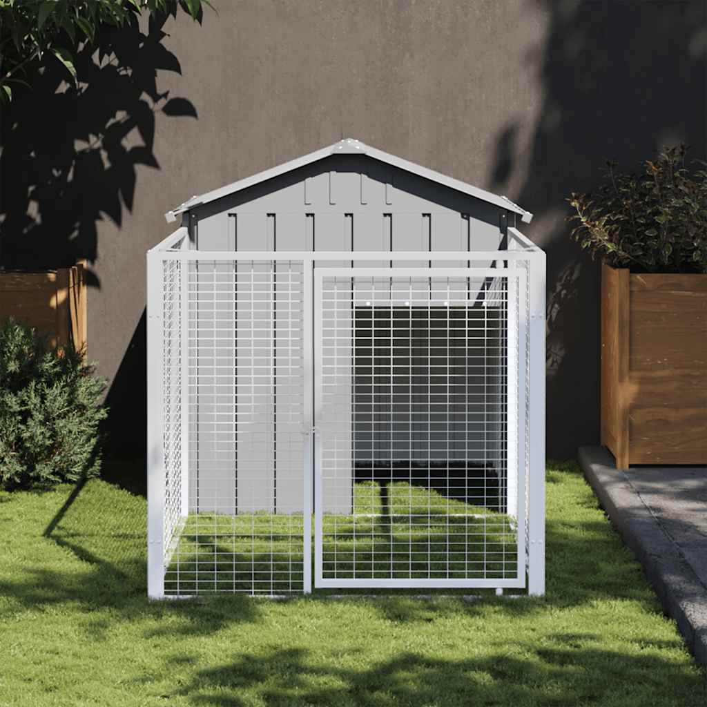 Dog House with Run Galvanised Steel 117x201cm | HomeAndLiving