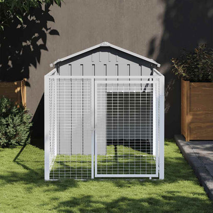 Dog House with Run Galvanised Steel 117x201cm | HomeAndLiving