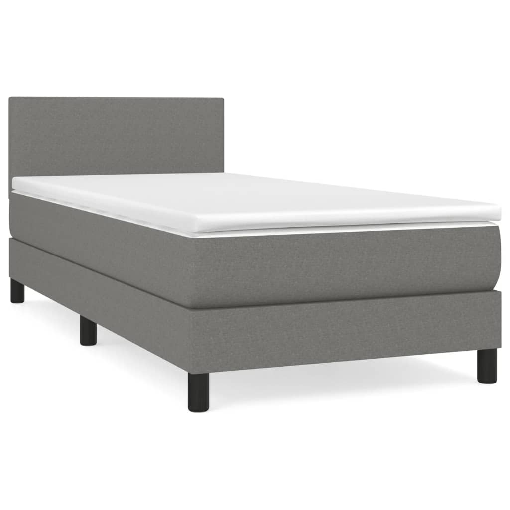 King Single Fabric Box Spring Bed with Medium Support Mattress Dark Grey