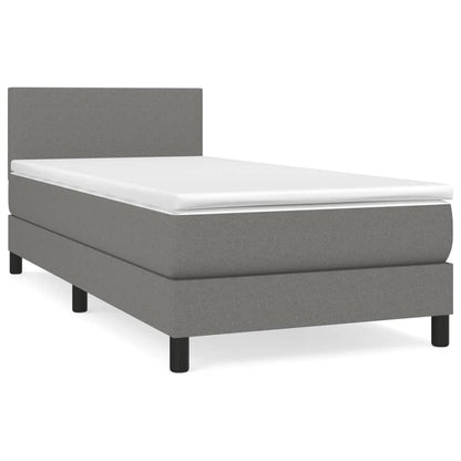 King Single Fabric Box Spring Bed with Medium Support Mattress Dark Grey