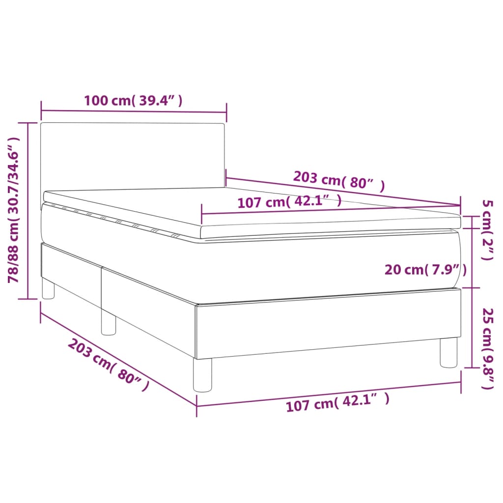 King Single Fabric Box Spring Bed with Medium Support Mattress Dark Grey