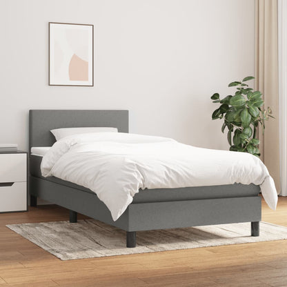 King Single Fabric Box Spring Bed with Medium Support Mattress Dark Grey