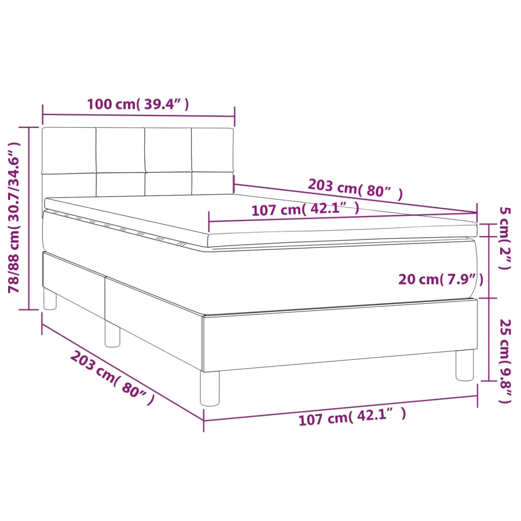 Dark Grey Fabric Box Spring Bed with Pocket Spring Mattress