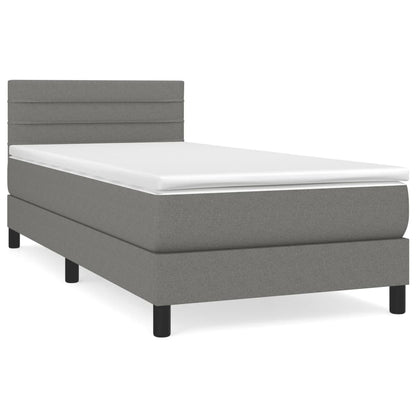 King Single Box Spring Bed with Medium Firm Mattress Dark Grey