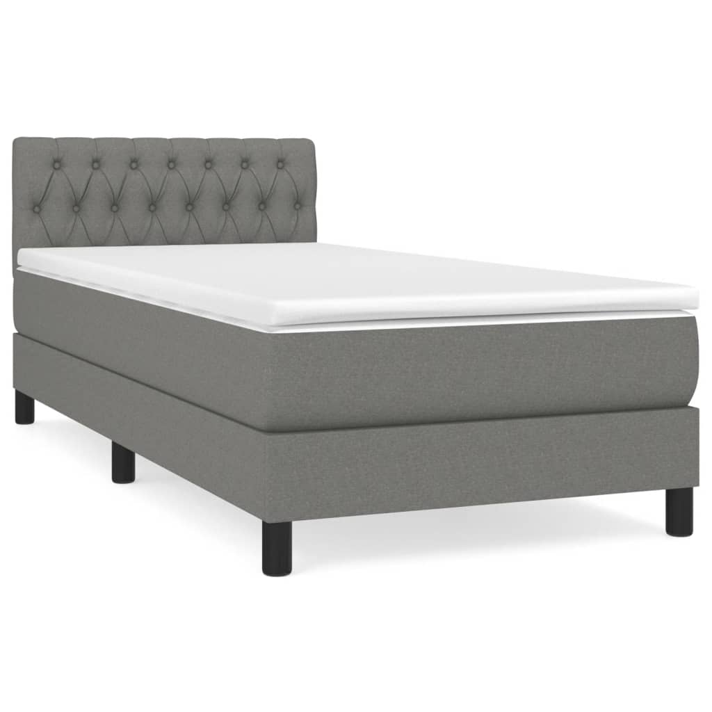 Dark Grey Fabric Box Bed with Foam & Pocket Spring Mattress