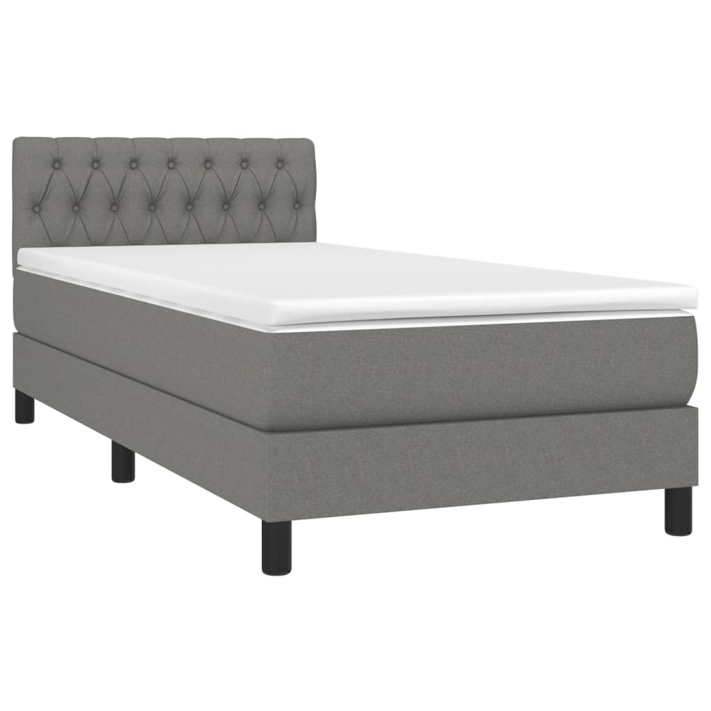 Dark Grey Fabric Box Bed with Foam & Pocket Spring Mattress