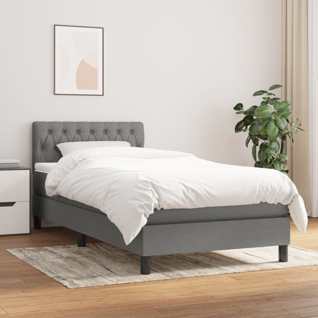 Dark Grey Fabric Box Bed with Foam & Pocket Spring Mattress