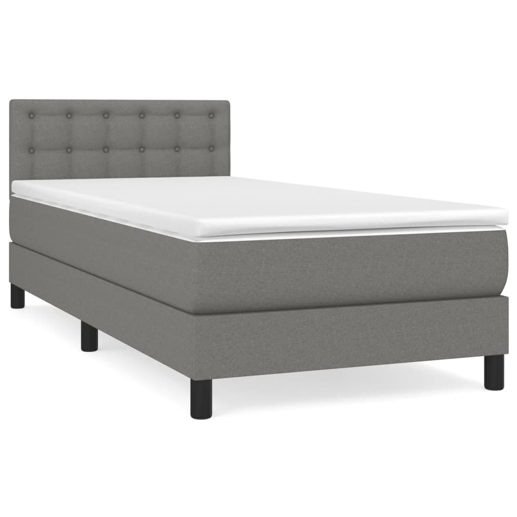 King Single Fabric Bed with Pocket Spring Mattress and Removable Topper Dark Grey