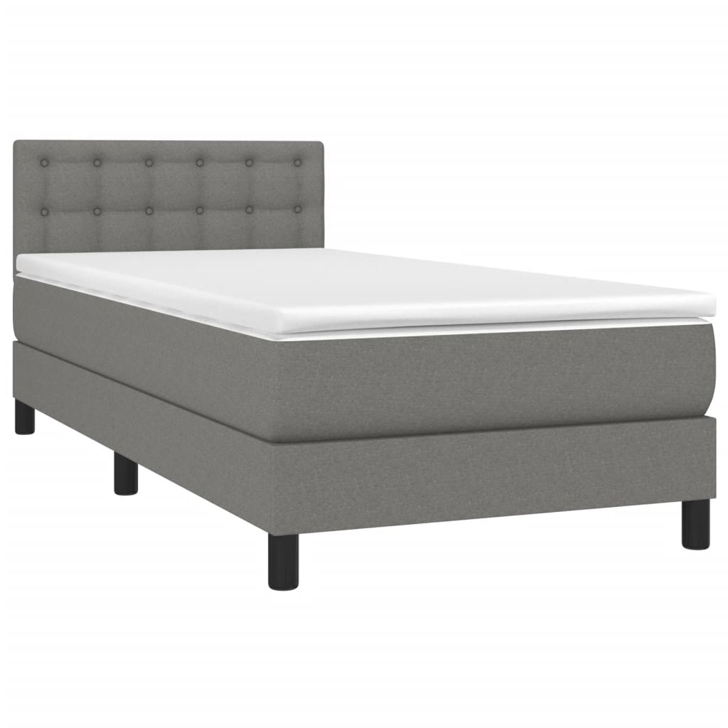King Single Fabric Bed with Pocket Spring Mattress and Removable Topper Dark Grey