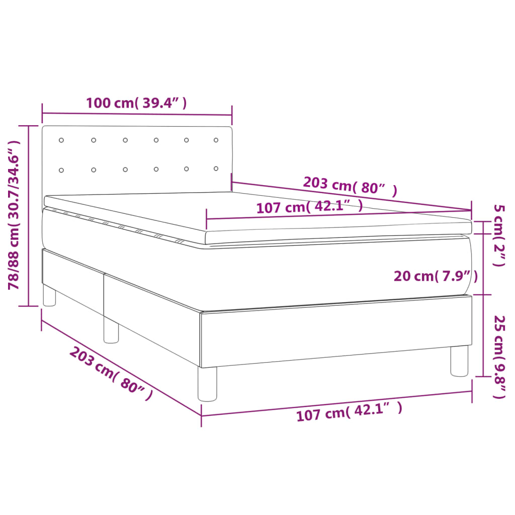 King Single Fabric Bed with Pocket Spring Mattress and Removable Topper Dark Grey