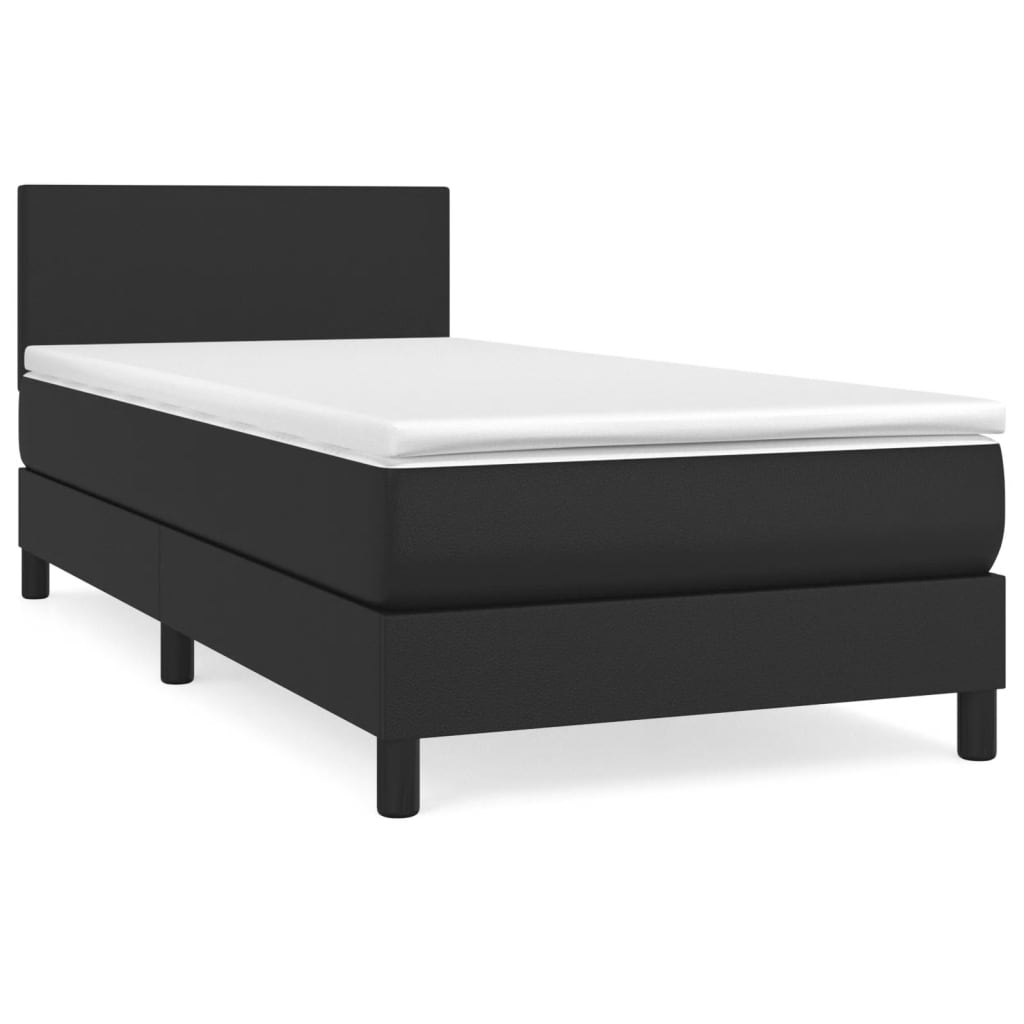 Black Box Spring Bed with Pocket Spring Mattress Faux Leather Headboard