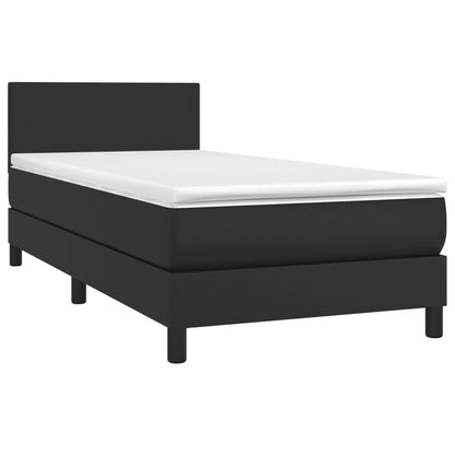 Black Box Spring Bed with Pocket Spring Mattress Faux Leather Headboard