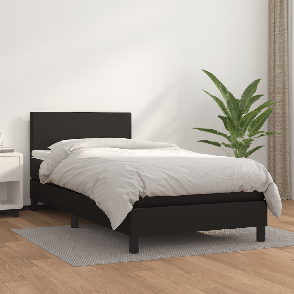 Black Box Spring Bed with Pocket Spring Mattress Faux Leather Headboard