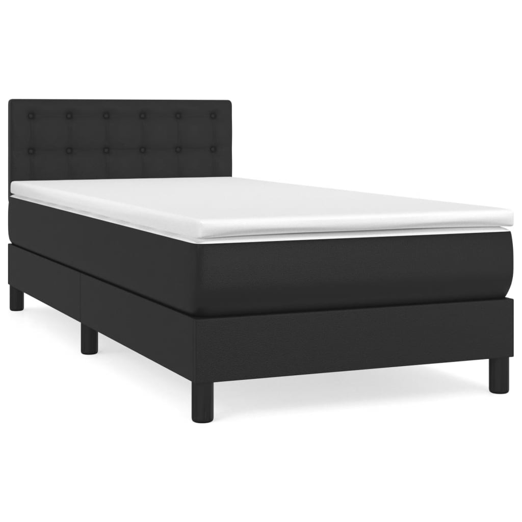 Black Faux Leather Box Spring Bed with Pocket Spring Mattress