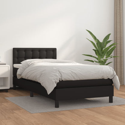 Black Faux Leather Box Spring Bed with Pocket Spring Mattress