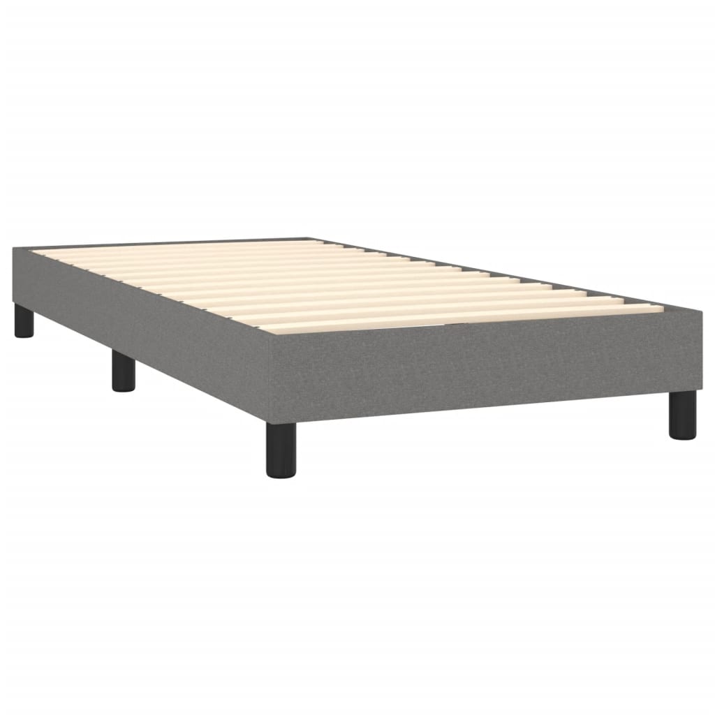 King Single Fabric Box Spring Bed Dark Grey with Soft Mattress and USB LED Strip